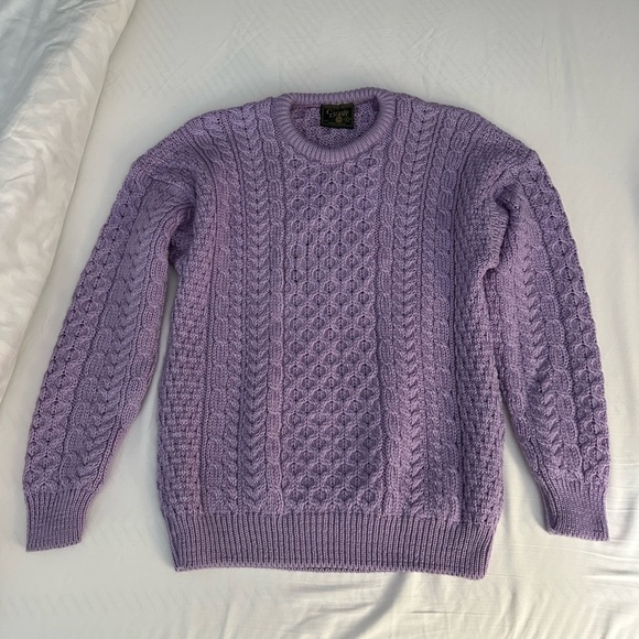 Carraig Donn Aran Knit Pure New Wool Sweater Made In Ireland - Picture 7 of 11